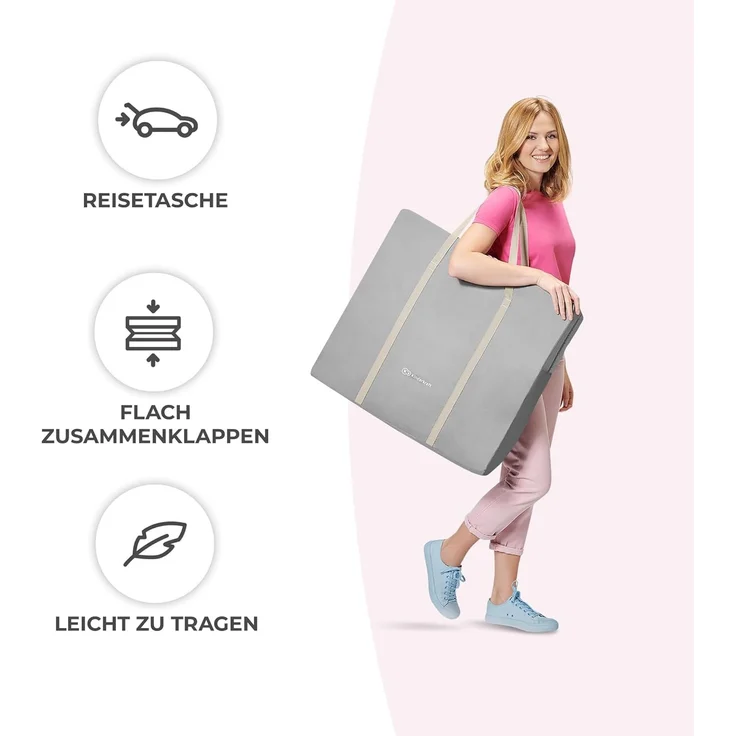 Kinderkraft Kinderbett 3 in 1 LOVI, Kinderreisebett, Stubenwagen, Babywiege, Baby Wippe, Zusammenklappbar, Einfach Transport, mit Zubehör, Tasche, Moskitonetz,von Geburt bis 9 kg, Grau – Bild 6