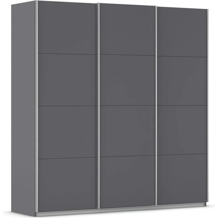 Rauch Möbel Kulmbach, Kleiderschrank mit Schwebetüren für Schlafzimmer, Kinderzimmer, Garderobe, Flur, 3-türig, mit Soft-Close-Funktion, Zubehör Premium, Farbe Grau metallic, Schwarz, Breite 203 cm