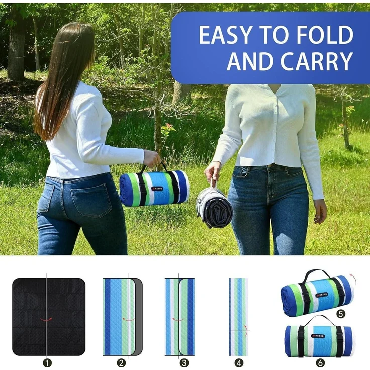 Picknickdecke extra groß wasserdicht 203 x 152 cm (Rechteckig) Blau – Bild 6