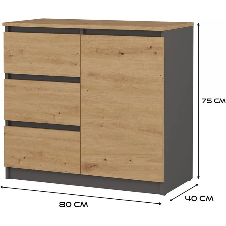 ibonto NACHTKOMMODE HANDWERKLICHE EICHE 40x80x75cm (H 75 x T 40 x B 80 cm) – Bild 3