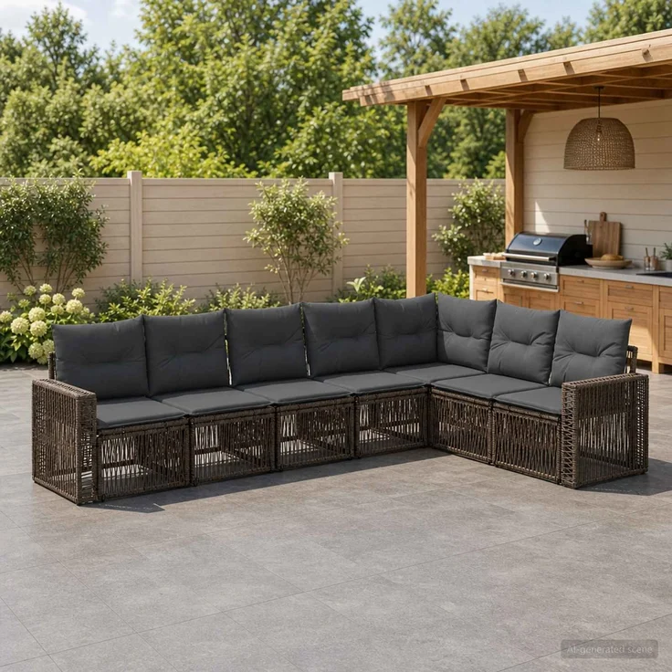 vidaXL Gartensofa-set 7 stk. 7-Sitzer Grau und Dunkelgrau Poly-Rattan 3435134 – Bild 1