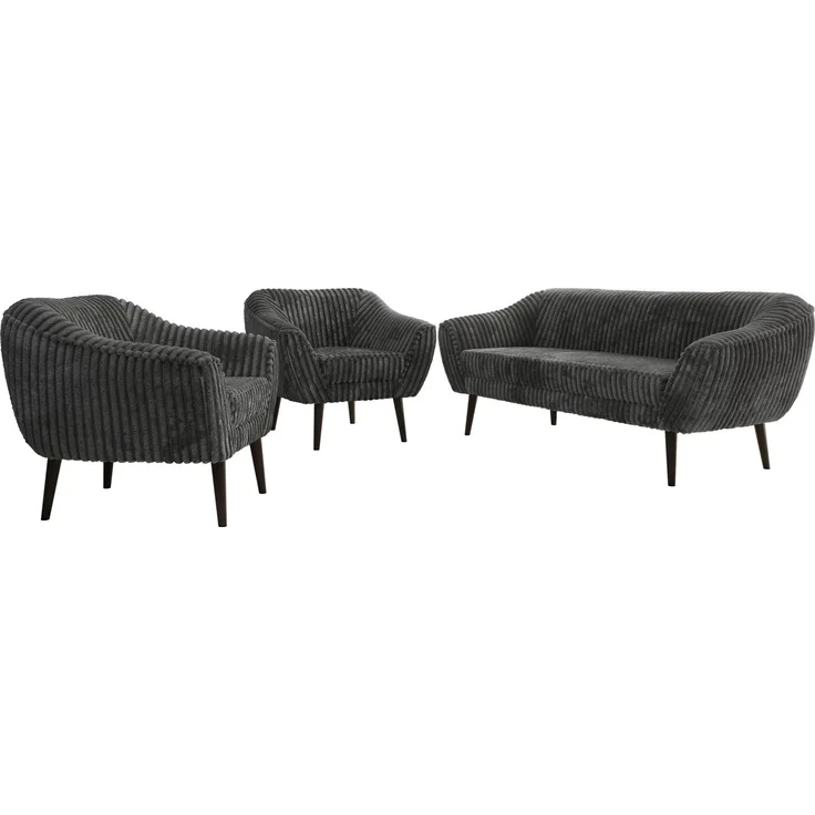 Wohnzimmerset PIRS 1-1-3, Skandinavisches 3-Sitzer Sofa mit Sesseln, Sofa mit Wellenfederung, schwarze Füße, Skandinavisches Möbelset - Grau Cord – Bild 6