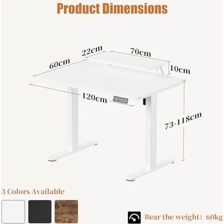 TRIUMPHKEY Höhenverstellbarer Schreibtisch mit Monitorständer 120x60 cm, Elektrisch Steh-Sitz Tisch, Computer-Schreibtisch, Standing Height Adjustable Desk,Weiß – Bild 4