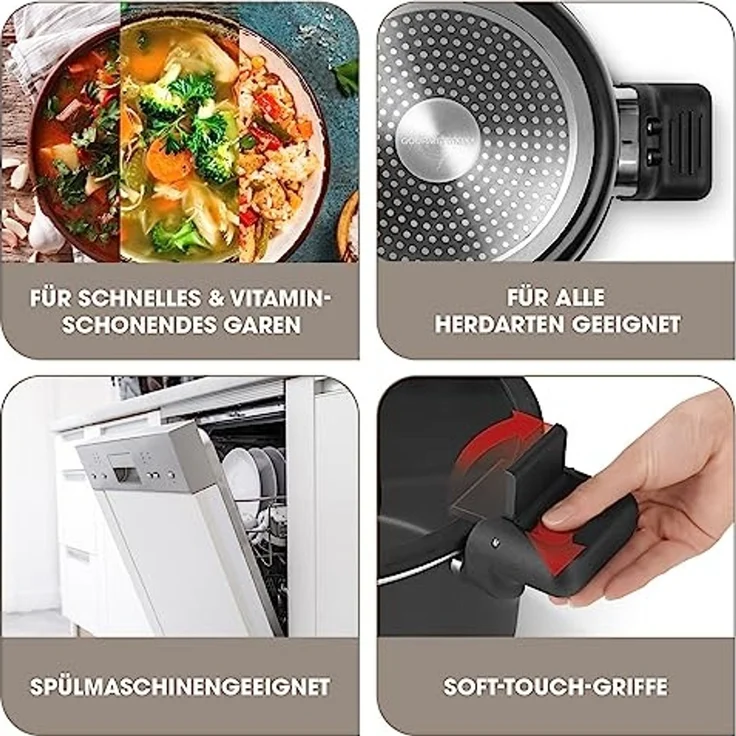 GOURMETmaxx Schnellkochtopf Energiespartopf Aluminium 5,8l schwarz/rot, (2-tlg) – Bild 3