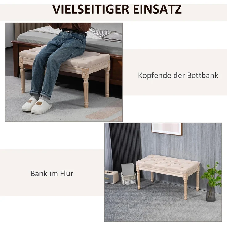 HOMCOM Polsterbank Flurbank mit Knöpfen (Bettbank, 1-St, Sitzbank), Beige 80 x 40 x 43cm – Bild 6