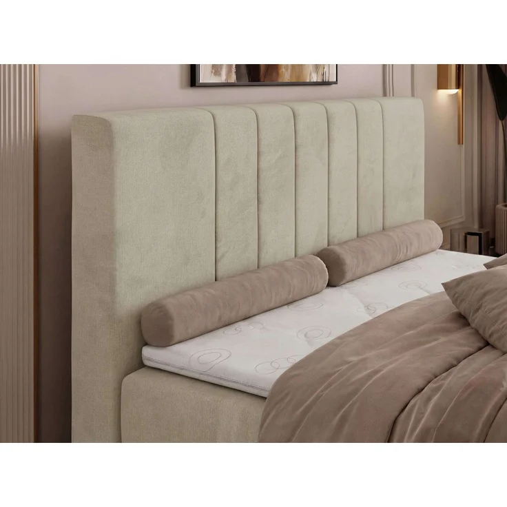 Boxspringbett INERO 140 x 200 mit Matratze H4 und Topper Visco, 7-Zonen-Multipocket-Kern, zwei Bettkästen, Doppelbett, gepolstert Kopfteil - Beige Velvet – Bild 5