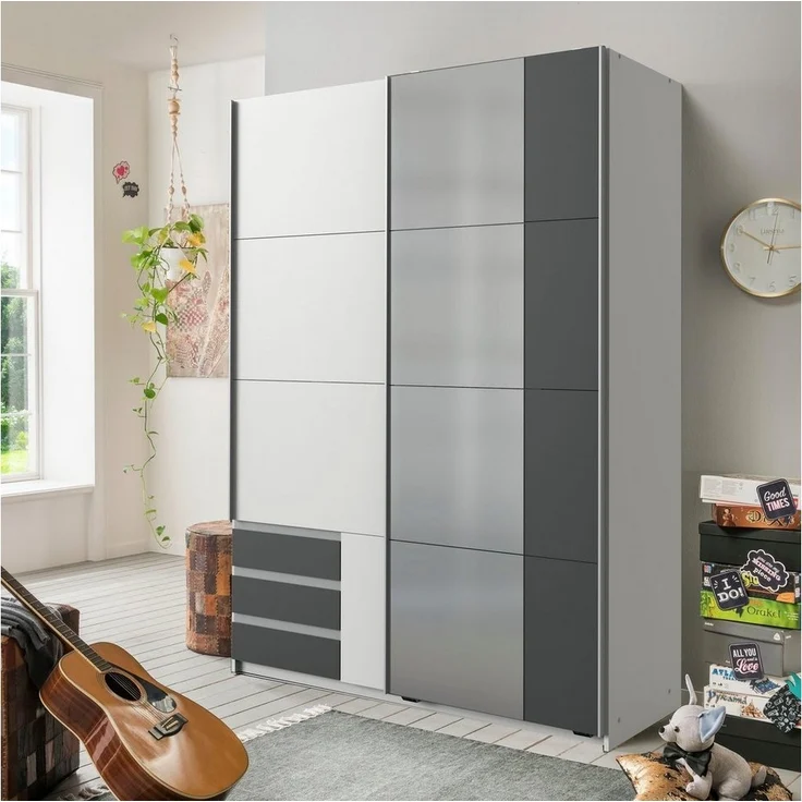 Schwebetürenschrank Emden Kleiderschrank mit Spiegel Ausführung weiß – Bild 5