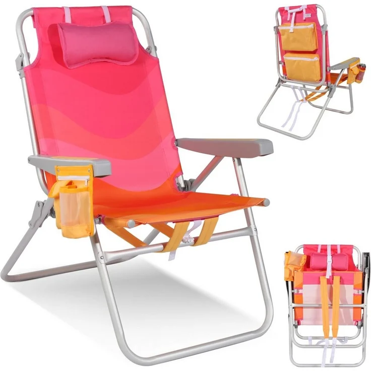 HOMECALL Klappstuhl Strandstuhl Leicht Klappbar Camping, 5-fach verstellbare Rückenlehne (Bis150KG Aluminiumrahmen, groBe Kuhitasche und Aufbewahrungstasche, 1 St), Seitentaschen, Kopfstütze, Schultergurten, Handtuchhalter – Bild 1