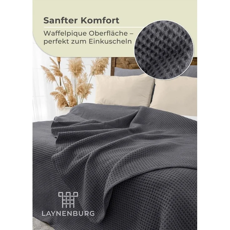 Wohndecke Wohndecke Waffelpique aus Baumwolle - Kuscheldecke, Baumwolldecke -, Laynenburg, Decke als Sofa-decke, Couchdecke, Wolldecke aus Baumwollmix – Bild 3