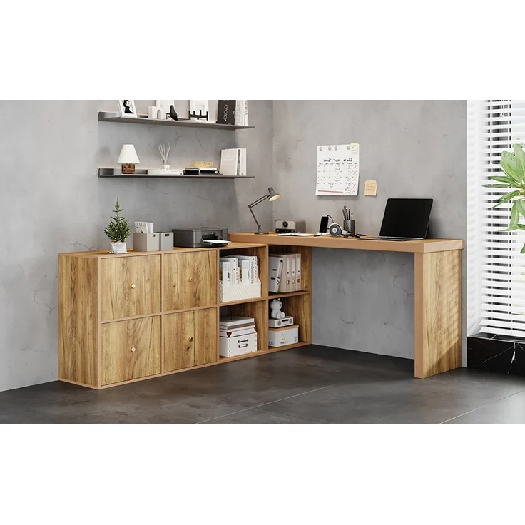 ZUBALIYA Ecktisch, Tischplatte 360°schwenkbar- L-förmig oder gerade aufstellbar,Tischplatte und Beine 4 cm verstärkt, mit 4 Fächern, 4 Schubladen - Schreibtisch,Eichenoptik, nach links gerichtet – Bild 16