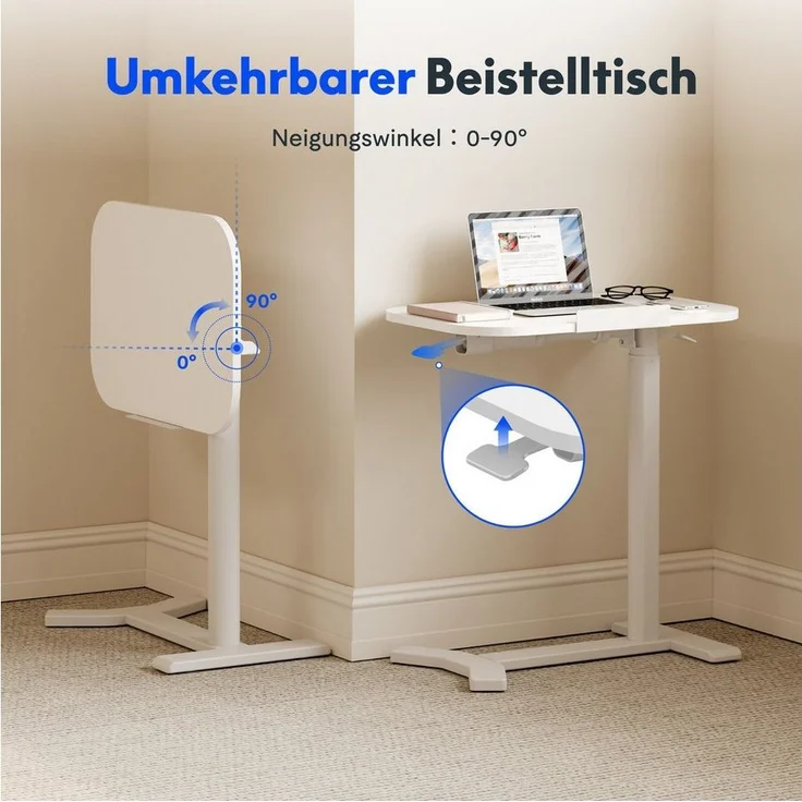 FLEXISPOT Beistelltisch Höhenverstellbar Betttisch mit neigbarer Tischplatte, Laptoptisch (C-Form, ideal für Sofa, Bett & Lesestunden), mit stufenloser Höhenverstellung, 360° Rollen & einfacher Montage – Bild 3