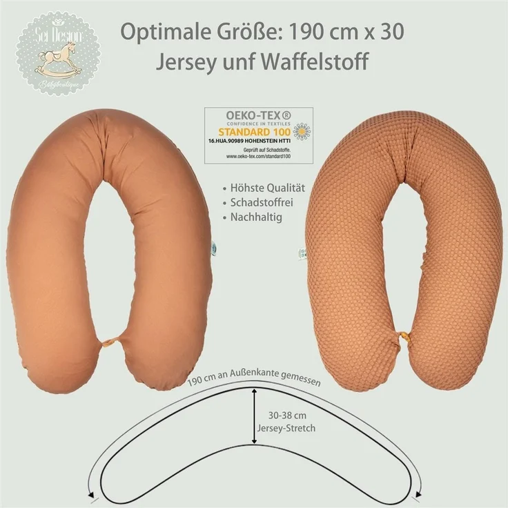 sei Design XXL Stillkissen ergonomisch 190x30, Schwangerschaftskissen Seitenschläferkissen Komfortkissen Erwachsene, Stillkissen-Bezug aus Jersey und Waffelstoff, Pregnancy Pillow Baby – Bild 3