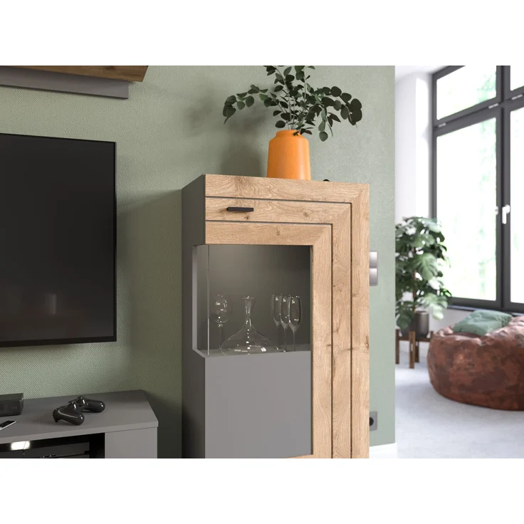 Xonox 'Freno' Wohnwandkombination, 4-teilig, Holzwerkstoff grau / nox eiche, 290 x 40 x 194 cm – Bild 7