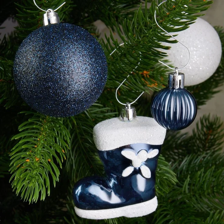 BRUBAKER Weihnachtsbaumkugel XXL Weihnachtskugel Set - Premium Christbaumschmuck (128 St), Baumschmuck mit Glitzer Kugeln, Figur Anhängern und Baumspitze Stern – Bild 2