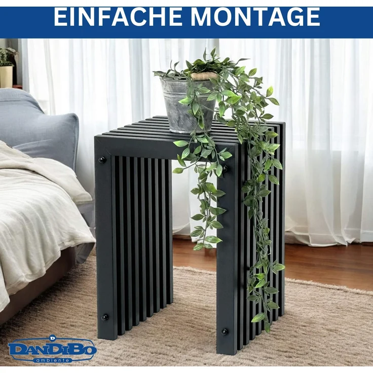 DanDiBo Lamellenhocker Hocker Metall Schwarz Eckig BASE Massiv 45 cm Modern Beistelltisch Lamellen – Bild 5
