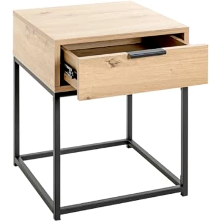 XXXL Nachtschrank Schwarz, Eiche und Metall, 1 Schublade, 40x50x40 cm, Schlafzimmermöbel – Bild 7