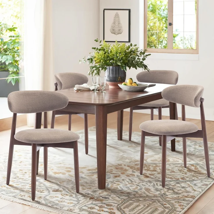 COLAMY Küchenstuhl Esszimmerstühle 4er Set, Moderne Polsterstuhl Essstühle mit Fester Rückenlehne, Stoff Esszimmerstühl mit Holzbein für Esszimmer, Küche, Restaurant, Kamel