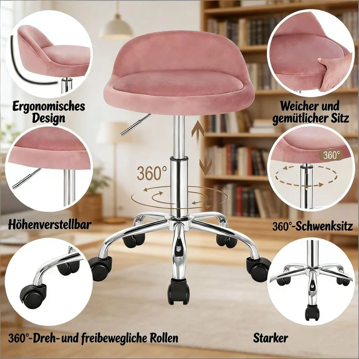 Drehstühle,Praktische Bürostühle,Friseurstühle,Stühle,Make-up Stühle(nur mit Bürostühlen)--Rosa--30x30x65.5cm--YOUDENOVA – Bild 4