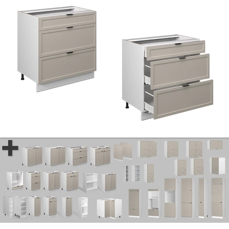 Küchenunterschrank Fame-Line GrauBeige 80 cm mit 3 Schubladen, ohne Arbeitsplatte Vicco – Bild 5