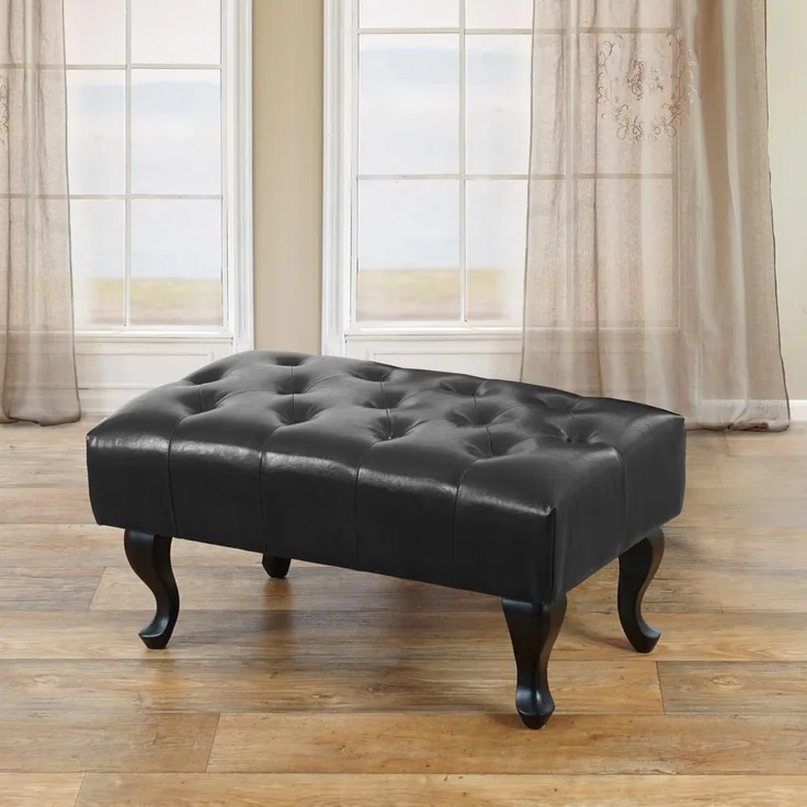 Ottomane Chesterfield, Sitzhocker Fußablage Hocker, Kunstleder 39x77x47cm ~ schwarz