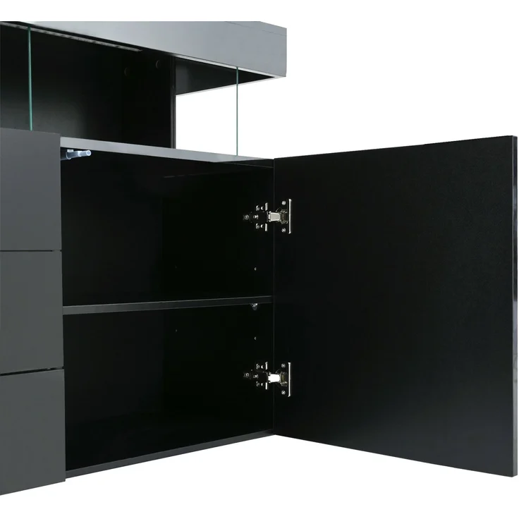 ZUBALIYA Sideboard 140x35x80 cm, mit LED-Beleuchtung, Hochglanz, aus Spanplatte, Schwarz – Bild 18