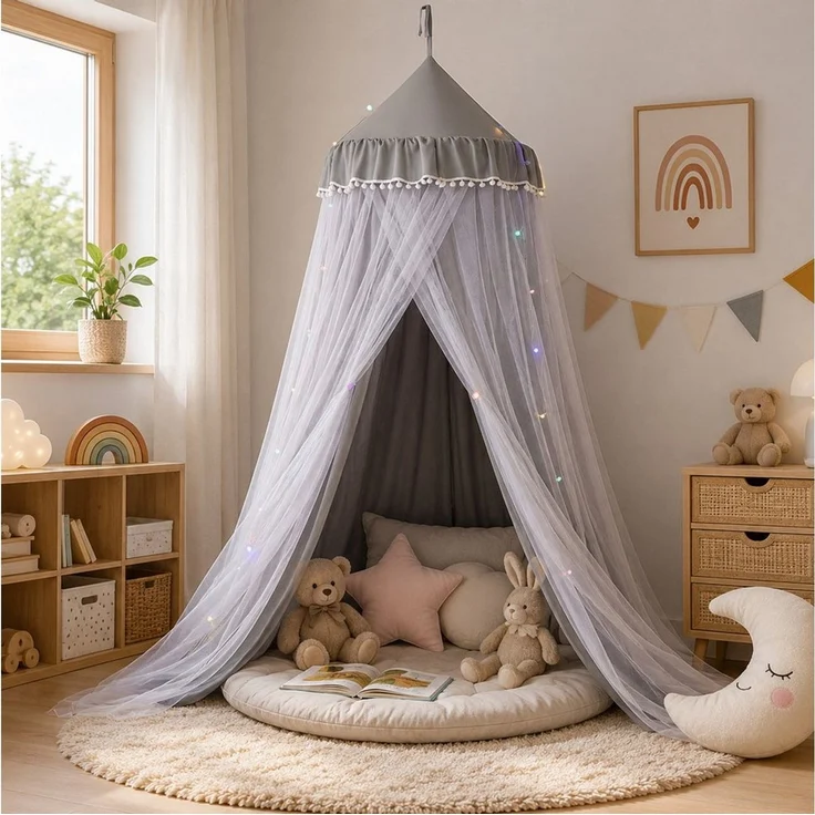LMaxhome Himmelbett Doppellagiger, Betthimmel mit Moskitonetz, Lichtschutz für Kinder (1-tlg), 270 cm hoher Baldachin fürs Kinderzimmer, 65-cm-Ring, Deckenmontage – Bild 1