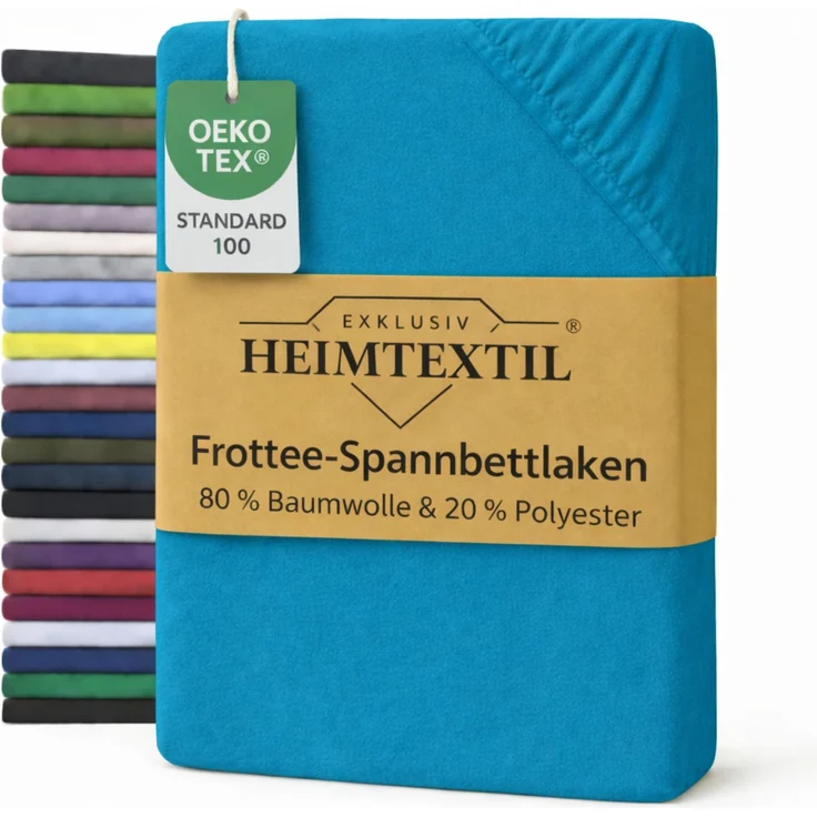 EXKLUSIV HEIMTEXTIL Frottee Spannbettlaken 60 - 70 x 140 cm Türkis 80% Baumwolle 20% Polyester Öko - Tex Zertifiziert Bed-Sheet Bettlaken Spannbetttuch Topper Leinentuch – Bild 1