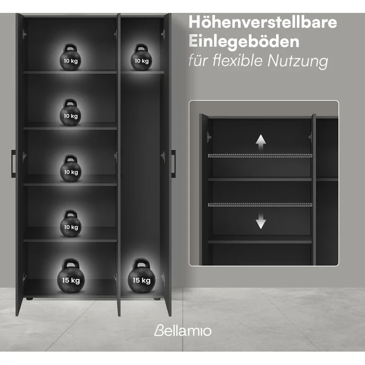 Bellamio 'Apol' Mehrzweckschrank, schwarz, 176x33x90 cm, Putzschrank mit 3 Türen und 5 Regalen, Besenschrank mit Staubsaugerfach – Bild 4