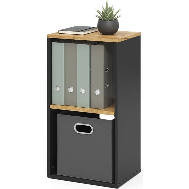 Bücherregal Tomy Anthrazit/Goldkraft Eiche 40 x 74 cm mit 2 offenen Fächern Vicco – Bild 6