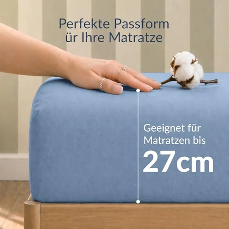 Twinzen Spannbettlaken Baumwoll-Jersey 90x200 Hellblau Steghöhe 30 cm – Bild 2
