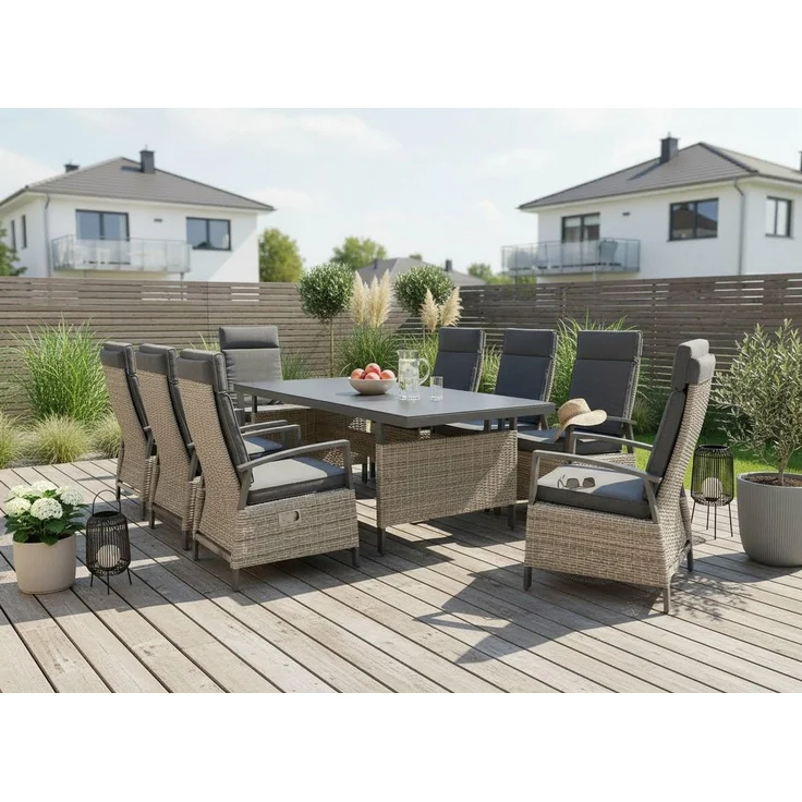 KONIFERA Garten-Essgruppe New Monaco, (Set, 17-tlg, 8x Sessel, 8x Auflagen, 1x Tisch), bestehend aus 8 Stühlen, 8 Sitzauflagen und 1 Tisch – Bild 5