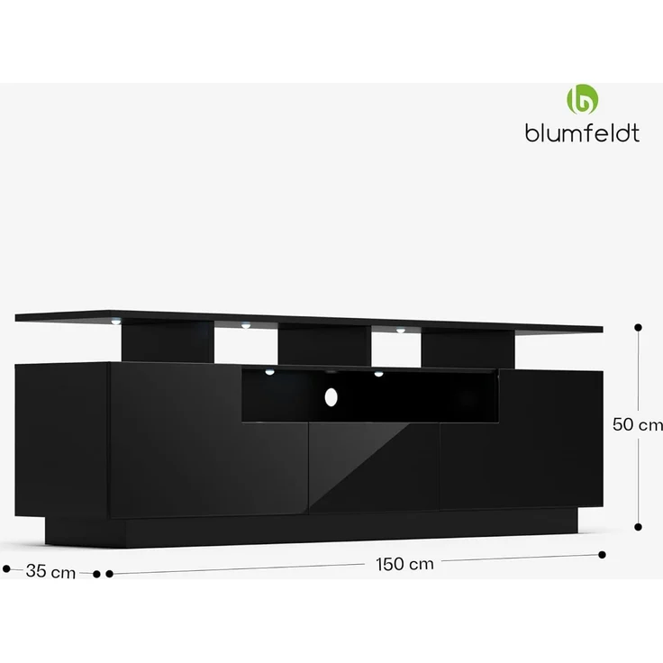 blumfeldt Lowboard Perth Lowboard Fernsehschrank 150 x 35 x 50 cm, Fernsehschrank weiß TV-Schrank 3 Schubladen 150 x 35 x 50 cm (BxHxT) – Bild 7