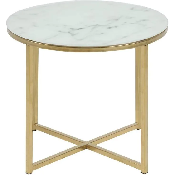 Selsey BAKAR - Beistelltisch/Couchtisch im Glamour Stil, Marmoroptik mit Metallgestell in Gold, rund 50 cm