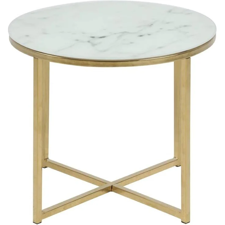 Selsey BAKAR - Beistelltisch/Couchtisch im Glamour Stil, Marmoroptik mit Metallgestell in Gold, rund 50 cm – Bild 1
