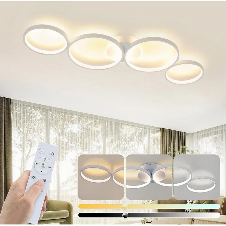 Nettlife LED Deckenleuchte Schwarz Dimmbar 4 Flammig 56W Schlafzimmer Innen Ringoptik, Dimmbar mit Fernbedienung, LED fest integriert, Warmweiß, Neutralweiß, Kaltweiß, für Schlafzimmer Wohnzimmer Büro Arbeitszimmer – Bild 5