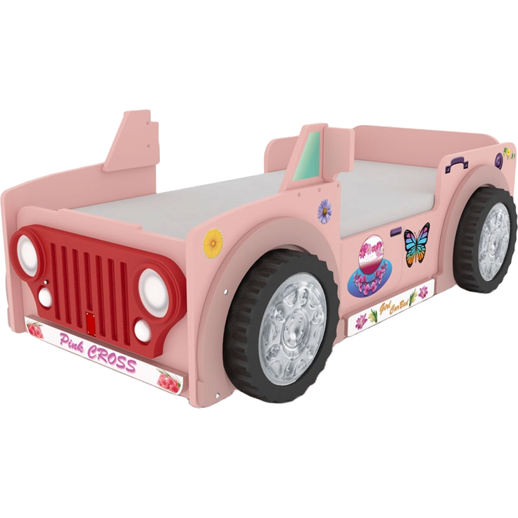 Autobett Jeep in Pink mit Lattenrost & Matratze