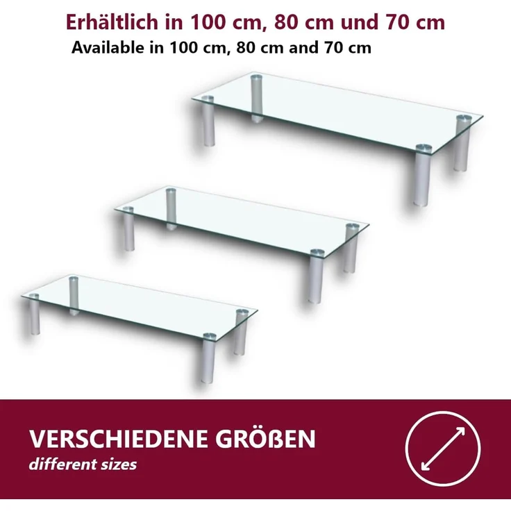 HOOZ TV-Aufsatz Klarglas mit Aluminiumfüßen - Ablage und Platzerweiterung 80x35cm, (modern, mit Aufbauanleitung), aus Sicherheitsglas – Bild 4