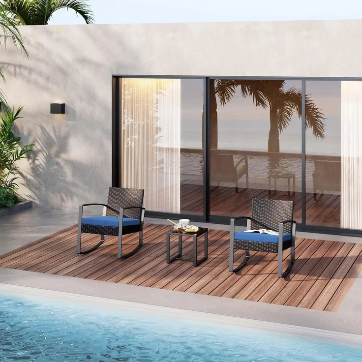 Bealife 3tlg. Balkonmöbel Set Rattan Blau Outdoor Terrasse Pool – Bild 3
