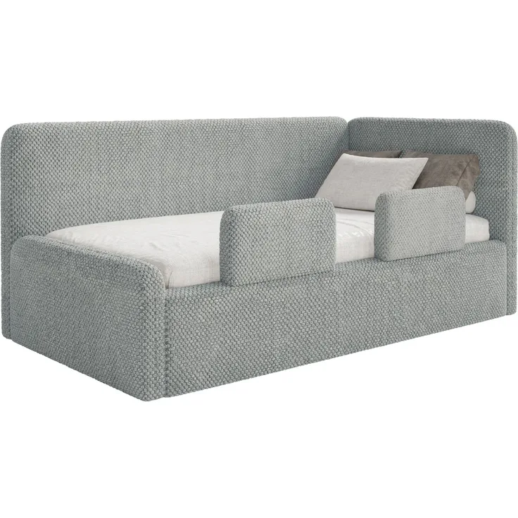 Selsey 'Fanko' Kinderbett 90x200 cm mit Rausfallschutz, Matratze, Kopfteil rechts, Plüsch, Grau