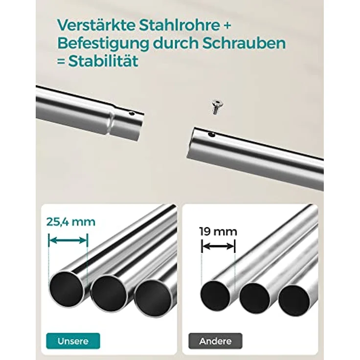 SONGMICS Kleiderständer auf Rollen, 2 Kleiderstangen, Garderobenstange, Garderobenständer aus Stahlrohren, bis 100 kg belastbar, 103,5 cm breit, multifunktionale Aufbewahrung, silbern HSR107E01 – Bild 8