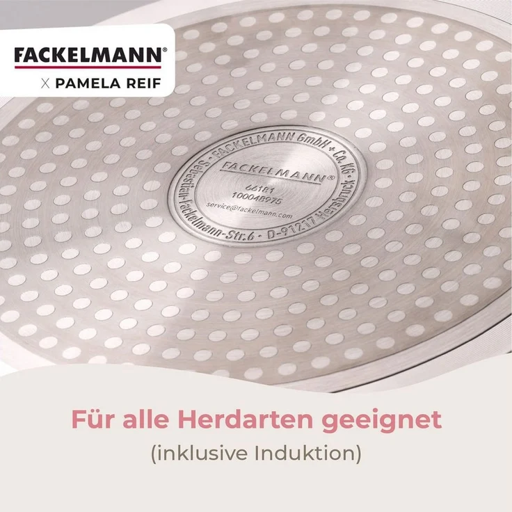 Fackelmann x Pamela Reif Bratpfanne – Ø 24 cm, Aus geschmiedetem, recycelten Aluminium in Pastell Beige, keramische, PFAS-freie Beschichtung, hitzebeständig bis 150 Grad C – Reinigung per Hand – Bild 3