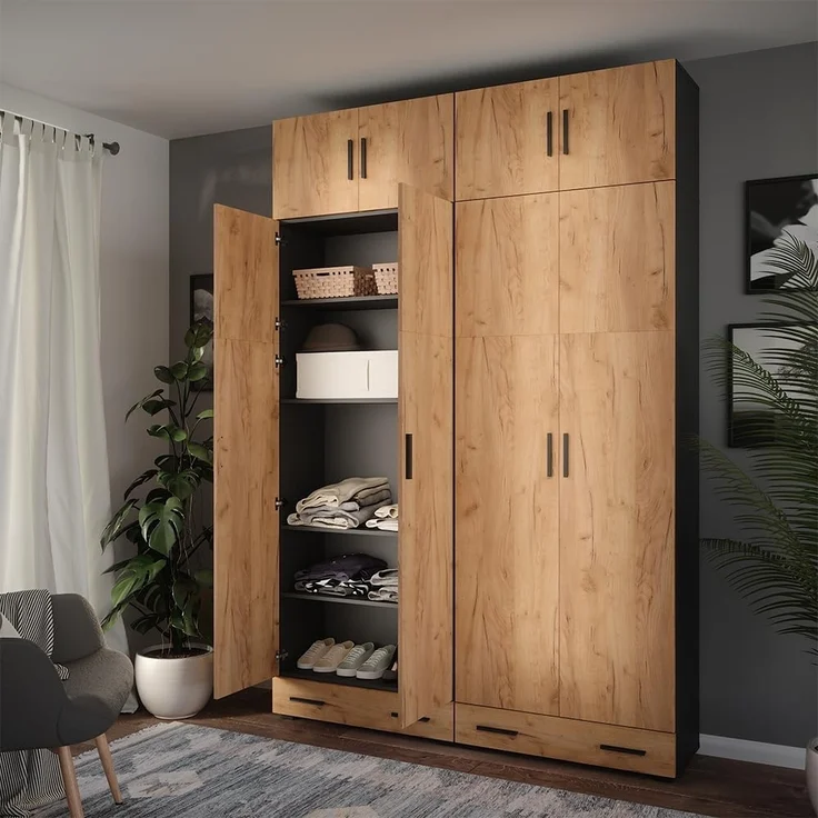 Aufsatzmodul Ingo Anthrazit/Goldkraft Eiche 80 x 40 cm mit 2 Türen Vicco – Bild 6