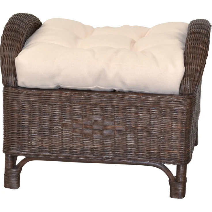 Rattanhocker, Fußhocker, handgeflochten, mit Kissenauflage, braun – Bild 2