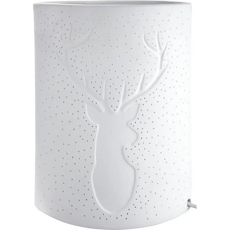GILDE Tischleuchte Porzellan Lampe Ellipse Hirsch weiß 26cm – Bild 1