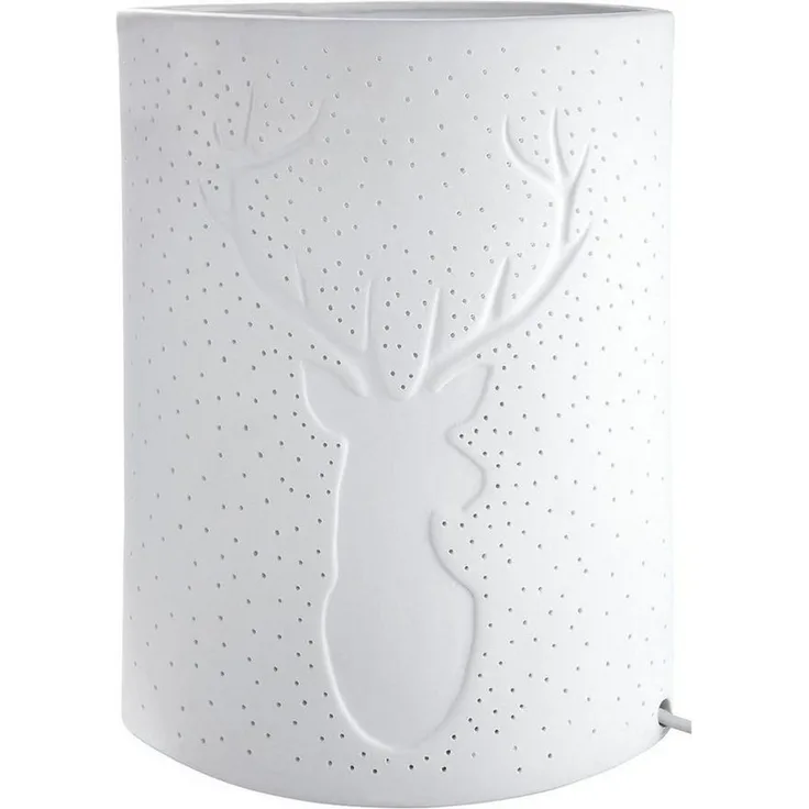 GILDE Tischleuchte Porzellan Lampe Ellipse Hirsch weiß 26cm