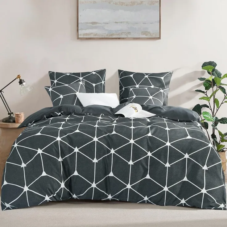 Moderne Mikrofaser Bettwäsche Set 200x200 Anthrazit Geometrie Muster