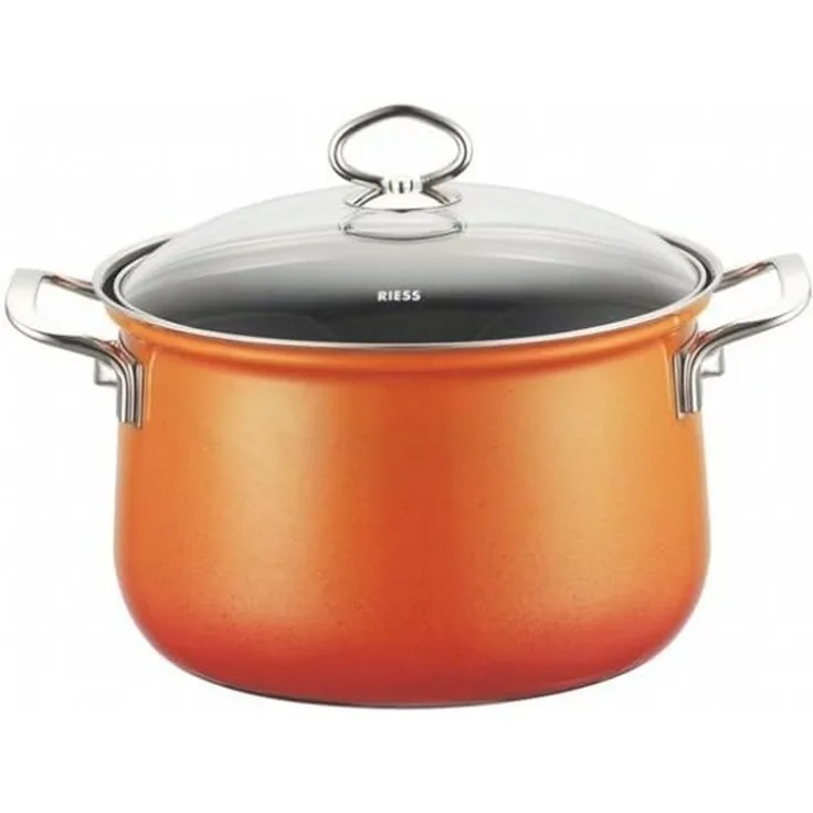 Riess Corall Topf 1,5 l orangefarbener Emaille-Topf mit Deckel