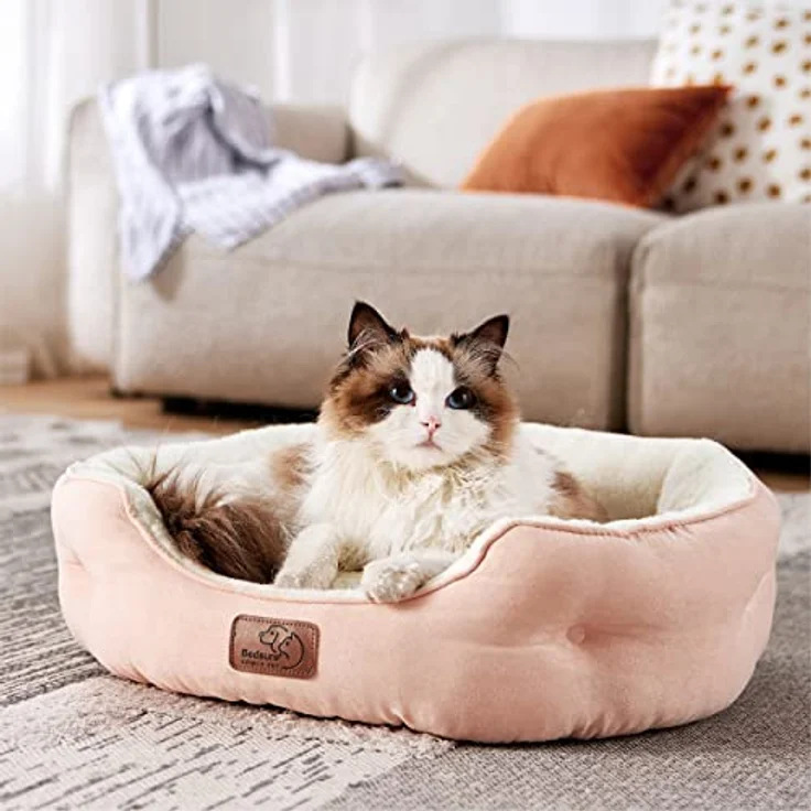 BEDSURE Katzenbett waschbar Katzen Bettchen - 51 x 48 x 15 cm Katzen Bett mit zweiseitig Innenkissen Katzenschlafplatz für Katzen oder kleine Hunde, rosa – Bild 3