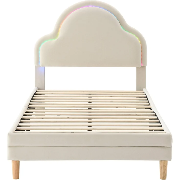 Polsterbett mit RGB LED-Beleuchtung und Lattenrost, 90x200 cm, Einzelbett mit Kopfteil und Lattenrost, Jugendbett, Samt – Bild 6