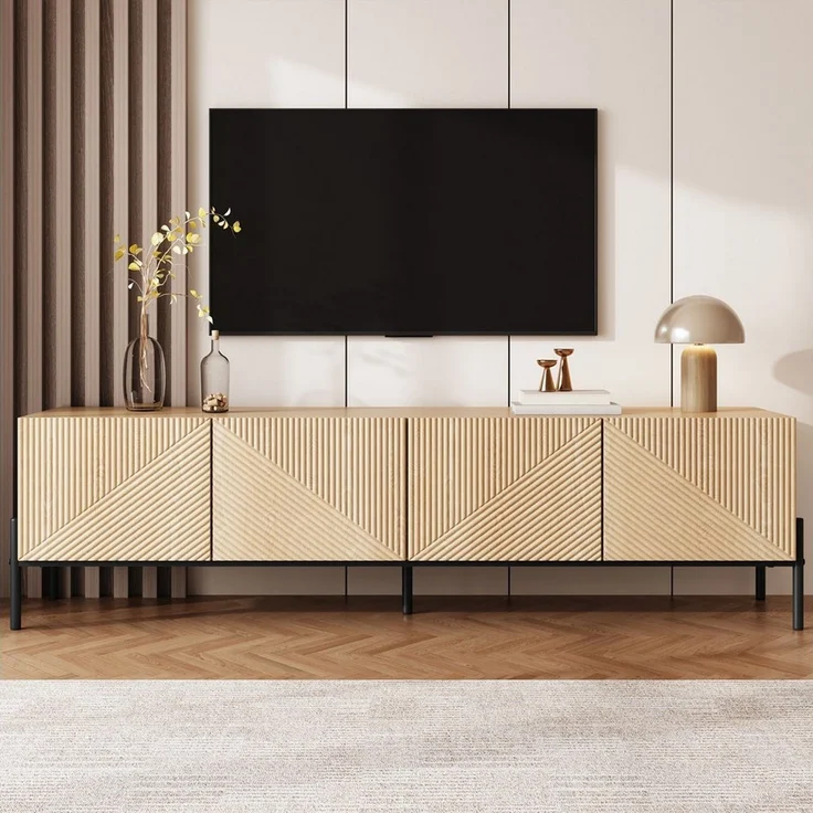 BlingBin Lowboard TV-Schrank Fernsehschrank TV-Ständer (1 St, mit 4 Türen Aufbewahrung, Geometrisches Design, 3D-Textur), 163,5 L x 40 B x 45H(cm), Natur – Bild 5